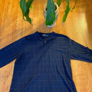 Ralph Lauren navy long sleeve checkered polo - size X-large